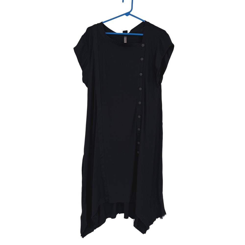 Free People Kismet Black Asymmetrical Button Mini Dress Raw Hem XS OB1412981 - Picture 2 of 12